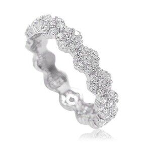 Suzy Levian Sterling Silver Cubic Zirconia Floral Eternity Ring Sz 5.5 New